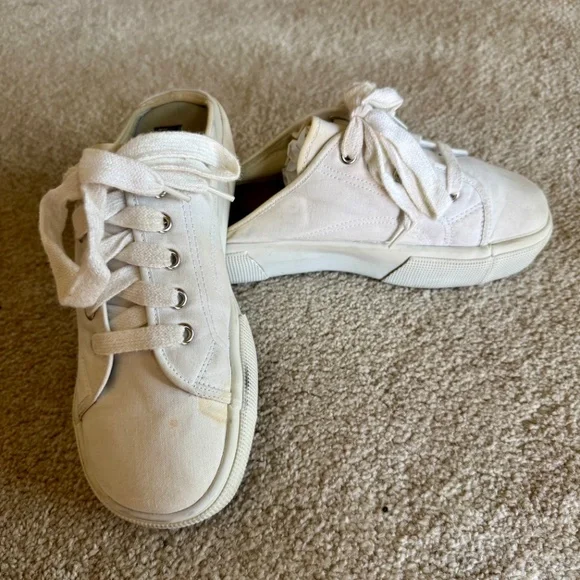 No Boundaries White Canvass Lace UP Chunky Platform Mule 90"s y2k Shoe sz 7 M - Picture 4 of 8